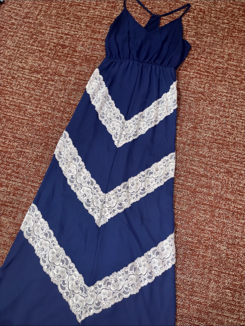 Judith March maxi dress navy blue chevron lace v neck feminine dress small